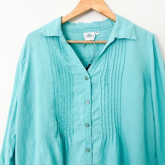 Hot Cotton Linen Outfit Set Blouse Crop Pants Blue Lagenlook Size XL Artsy - Picture 3 of 14